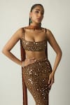 Shop_Vvani by vani vats_Brown Net, Georgette, Satin Metallic Copper Embroidered Pencil Skirt Set _Online_at_Aza_Fashions