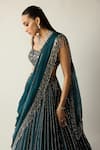 Buy_Vvani by vani vats_Blue Georgette, Organza Crystals, Stones, Dark Teal Linear Lehenga Set 