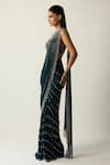 Vvani by vani vats_Blue Georgette Metallic Thread, Linear Embroidered Pre-draped Saree With Blouse _Online_at_Aza_Fashions
