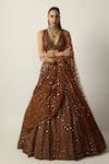 Buy Vvani by vani vats Brown Georgette, Organza, Net Mirrors, Stones, Metallic Copper Lehenga Set at Aza Fashions Buy_Vvani by vani vats_Brown Georgette, Organza, Net Mirrors, Stones, Metallic Copper Lehenga Set _at_Aza_Fashions