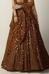 Shop Vvani by vani vats Brown Georgette, Organza, Net Mirrors, Stones, Metallic Copper Lehenga Set Online at Aza Fashions Shop_Vvani by vani vats_Brown Georgette, Organza, Net Mirrors, Stones, Metallic Copper Lehenga Set _Online_at_Aza_Fashions