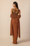 Shop_Vvani by vani vats_Brown Georgette Beads, Mirrors Metallic Single Drop Embellished Draped Skirt Set _at_Aza_Fashions