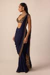 Buy_Vvani by vani vats_Blue Georgette Tassels, Beads, Mirrors Embellished Pre-draped Saree With Blouse _Online_at_Aza_Fashions