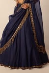 Shop_Vvani by vani vats_Blue Georgette, Organza Mirrors, Beads, Embroidery, Tassels Blouse Lehenga Set _Online_at_Aza_Fashions