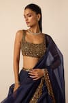 Buy_Vvani by vani vats_Blue Georgette, Organza Mirrors, Beads, Embroidery, Tassels Blouse Lehenga Set 