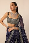 Vvani by vani vats_Blue Georgette, Organza Mirrors, Sequins, Single Drop Embellished Lehenga Set _Online_at_Aza_Fashions