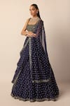 Buy_Vvani by vani vats_Blue Georgette, Organza Mirrors, Sequins, Single Drop Embellished Lehenga Set _Online_at_Aza_Fashions