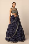 Shop_Vvani by vani vats_Blue Georgette, Organza Mirrors, Sequins, Single Drop Embellished Lehenga Set _Online_at_Aza_Fashions