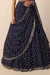 Vvani by vani vats_Blue Georgette, Organza Mirrors, Sequins, Single Drop Embellished Lehenga Set _at_Aza_Fashions