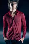 Nirmooha_Red Chiffon Ember Scarlet Sheer Knit Shirt _Online_at_Aza_Fashions