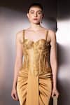 Label Muslin_Gold Brocade, Satin Sweetheart Neck Aurelia Corset Skirt Set _Online_at_Aza_Fashions