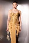 Buy_Label Muslin_Gold Brocade, Satin Sweetheart Neck Aurelia Corset Skirt Set 