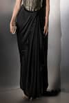 Label Muslin_Black Silk, Satin, Brocade Metallic Thread Sweetheart Neck Noir Draped Saree Set _Online_at_Aza_Fashions