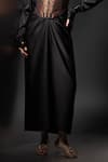 Label Muslin_Black Satin Embroidery Collared Embellished Shirt Skirt Set _Online_at_Aza_Fashions