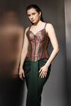 Buy_Label Muslin_Green Brocade, Satin Sweetheart Neck Seraphina Corset Set 