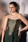 Buy_Label Muslin_Green Brocade, Silk, Satin Bandeau Neck Corset And Draped Skirt Set 