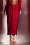 Label Muslin_Maroon Satin, Brocade Collared, Safety Pin Embellished Shirt And Warp Skirt Set _Online_at_Aza_Fashions