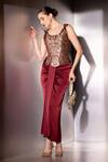 Buy_Label Muslin_Maroon Brocade, Satin Scoop Neck Valencia Scalloped Corset Set _Online_at_Aza_Fashions