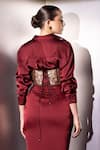 Shop Label Muslin Maroon Satin, Silk, Brocade Collared, Safety Pin Embellished Shirt And Skirt Set Online at Aza Fashions Shop_Label Muslin_Maroon Satin, Silk, Brocade Collared, Safety Pin Embellished Shirt And Skirt Set _Online_at_Aza_Fashions