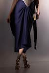 Buy_Label Muslin_Navy Brocade, Satin, Silk Zari Bandeau Neck Contour Draped Skirt And Corset Set _Online_at_Aza_Fashions