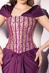 Label Muslin_Purple Brocade, Satin, Silk Zari, Embroidery Pre-draped Saree With Corset _Online_at_Aza_Fashions