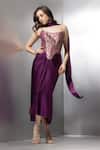 Buy_Label Muslin_Multi Color Brocade, Satin, Silk Metallic Contour Draped Skirt And Corset Set _at_Aza_Fashions