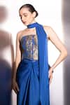 Buy_Label Muslin_Blue Brocade, Satin, Silk Bandeau Neck Cobalt Vesper Corset Set 