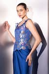 Shop_Label Muslin_Blue Brocade, Silk, Satin Sequins, Embroidery Scoop Draped Skirt And Corset Set _Online_at_Aza_Fashions