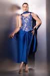 Buy_Label Muslin_Blue Brocade, Silk, Satin Sequins, Embroidery Scoop Draped Skirt And Corset Set _at_Aza_Fashions