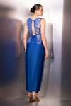 Shop_Label Muslin_Blue Brocade, Silk, Satin Sequins, Embroidery Scoop Draped Skirt And Corset Set _at_Aza_Fashions