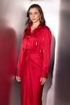 Buy Label Muslin Red Satin Collared, V-neck Safety Pin Embellished Shirt And Skirt Set Online at Aza Fashions Buy_Label Muslin_Red Satin Collared, V-neck Safety Pin Embellished Shirt And Skirt Set _Online_at_Aza_Fashions