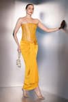 Buy_Label Muslin_Yellow Brocade, Satin, Silk Embroidery Bandeau Neck Elara Corset Set _Online_at_Aza_Fashions