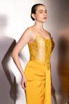Label Muslin_Yellow Brocade, Satin, Silk Embroidery Sweetheart Neck Solara Corset Set _at_Aza_Fashions