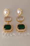 Shop_Bblingg_Green Crystals, Pearls, Zari, Stones Araana Danglers _at_Aza_Fashions