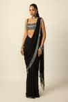 Buy_Vvani by vani vats_Black Georgette Tassels, Mirrors Square Pre-draped Saree With Embroidered Blouse _at_Aza_Fashions