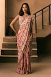 Buy_1999ad By Amita & Deepak_Pink Georgette Beads, Embroidery, Printed Pre-draped Skirt Saree With Blouse _at_Aza_Fashions