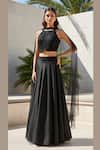Buy_Basanti - Kapde Aur Koffee_Black Satin, Net Embroidery, Stones Halter , High Lehenga Set_at_Aza_Fashions