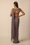 Shop_Vvani by vani vats_Grey Georgette Tassels, Beads, Sequins, Linear Pre-draped Saree With Blouse _at_Aza_Fashions