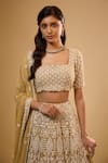 Shop_Renee label_Gold Viscose Georgette Beads, Embroidery, Sequins Square Anika Work Lehenga Set _Online_at_Aza_Fashions
