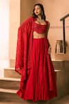 Buy_1999ad By Amita & Deepak_Red Organza Embroidery, Beads Sweetheart Neck Lehenga Set _at_Aza_Fashions