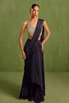 Buy_Neha Khullar_Black Viscose, Crepe Embroidery, Sequins, Pre-draped Saree With Hand Blouse _at_Aza_Fashions