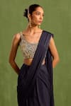 Neha Khullar_Black Viscose, Crepe Embroidery, Sequins, Pre-draped Saree With Hand Blouse _Online_at_Aza_Fashions