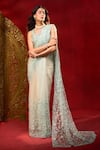 Azeera_Cream Net Embroidery Saree With Unstitched Blouse Piece 