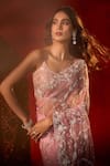 Azeera_Pink Net Embroidery Floral Work Saree With Unstitched Blouse Piece 