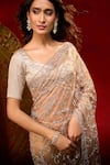 Azeera_Rose Gold Net Embroidery, Metallic Thread Saree With Unstitched Blouse Piece 