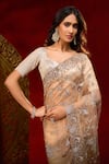 Shop_Azeera_Rose Gold Net Embroidery Floral Work Saree With Unstitched Blouse Piece _at_Aza_Fashions