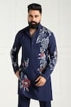 Buy_Courtyard By Abhi_Blue Lycra Embroidery Artistic Hand Painted Kurta Set _Online_at_Aza_Fashions