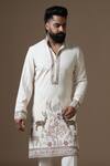 Shop_Courtyard By Abhi_Cream Lycra Embroidery Handcrafted Kurta Set _Online_at_Aza_Fashions
