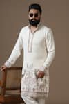 Courtyard By Abhi_Cream Lycra Embroidery Handcrafted Kurta Set _at_Aza_Fashions
