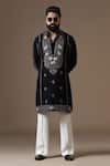 Shop_Courtyard By Abhi_Black Lycra Embroidery Intricate Kurta Set _at_Aza_Fashions